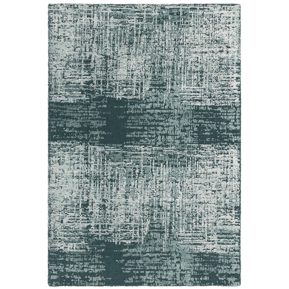 Torino Abstract Distressed Textured Wool Rugs in Teal Green